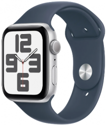 Apple Watch SE GPS 44mm Silver Aluminium Case with Storm Blue Sport Band (MREE3SA/A)