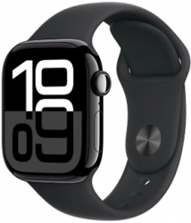 Apple Watch Series 10 GPS + Cellular 42mm Jet Black Aluminium Case with Black Sport Band (MWX63SA/A)