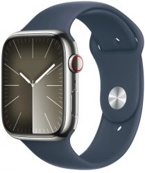 Apple Watch Series 9 GPS + Cellular 45mm Silver Stainless Steel Case with Storm Blue (MRMP3SA/A)