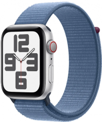 Apple Watch SE GPS + Cellular 44mm Silver Aluminium Case with Winter Blue Sport Loop (MRHM3SA/A)