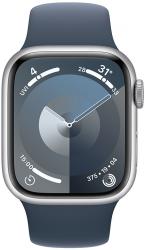 Apple Watch Series 9 GPS 45mm Silver Aluminium Case with Storm Blue Sport Band (MR9E3SA/A)