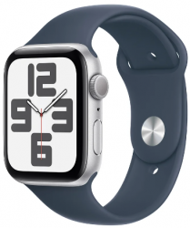 Apple Watch SE GPS 44mm Silver Aluminium Case with Storm Blue Sport Band (MREC3SA/A)