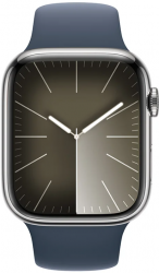 Apple Watch Series 9 GPS + Cellular 45mm Silver Stainless Steel Case with Storm Blue (MRMP3SA/A)