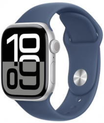 Apple Watch Series 10 GPS + Cellular 42mm Silver Aluminium Case with Denim Sport Band (MWX33SA/A)