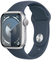 Apple Watch Series 9 GPS 41mm Silver Aluminium Case with Storm Blue Sport Band (MR913SA/A)