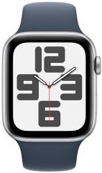 Apple Watch SE GPS 44mm Silver Aluminium Case with Storm Blue Sport Band (MREC3SA/A)