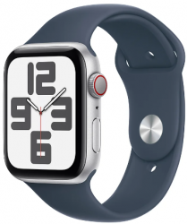 Apple Watch SE GPS + Cellular 44mm Silver Aluminium Case with Storm Blue Sport Band (MRHJ3SA/A)