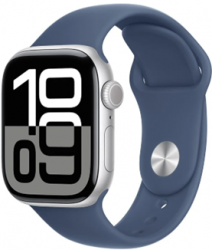Apple Watch Series 10 GPS + Cellular 42mm Silver Aluminium Case with Denim Sport Band (MWX43SA/A)