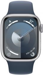 Apple Watch Series 9 GPS 41mm Silver Aluminium Case with Storm Blue Sport Band (MR913SA/A)