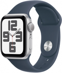 Apple Watch SE GPS 40mm Silver Aluminium Case with Storm Blue Sport Band (MRE23SA/A)