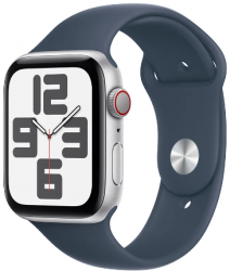Apple Watch SE GPS + Cellular 44mm Silver Aluminium Case with Storm Blue Sport Band (MRHF3SA/A)