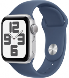 Apple Watch SE GPS 40mm Silver Aluminium Case with Denim Sport Band (MXEC3SA/A)