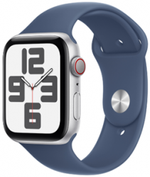 Apple Watch SE GPS + Cellular 44mm Silver Aluminium Case with Denim Sport Band (MXGP3SA/A)