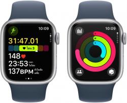 Apple Watch Series 9 GPS 41mm Silver Aluminium Case with Storm Blue Sport Band (MR903SA/A)