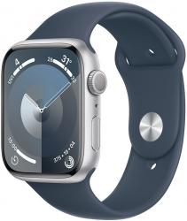 Apple Watch Series 9 GPS 45mm Silver Aluminium Case with Storm Blue Sport Band (MR9E3SA/A)