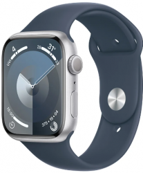Apple Watch Series 9 GPS 45mm Silver Aluminium Case with Storm Blue Sport Band (MR9D3SA/A)
